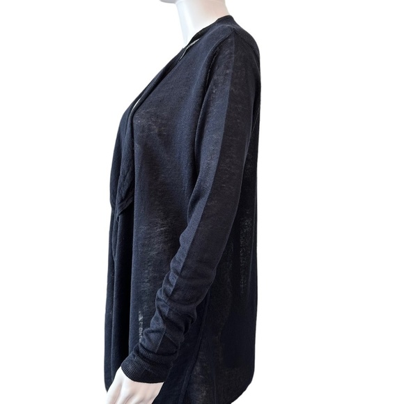 Tahari Women's Size S Open Front Navy Waterfall Linen Cardigan Long Sleeve - Picture 6 of 16